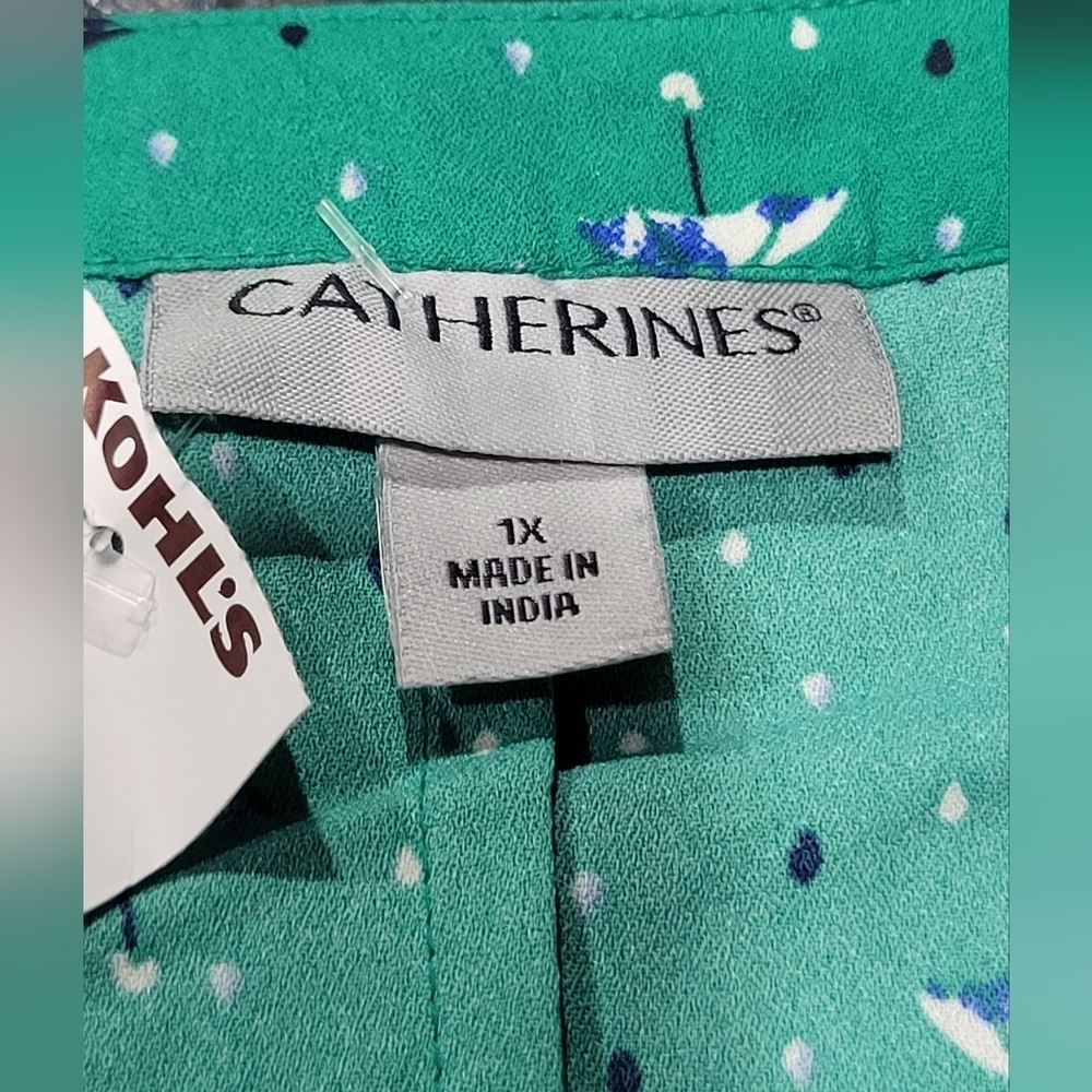 NWT 1X Catherines Georgette Button Down Tie Sleeve Blouse - Picture 5 of 6